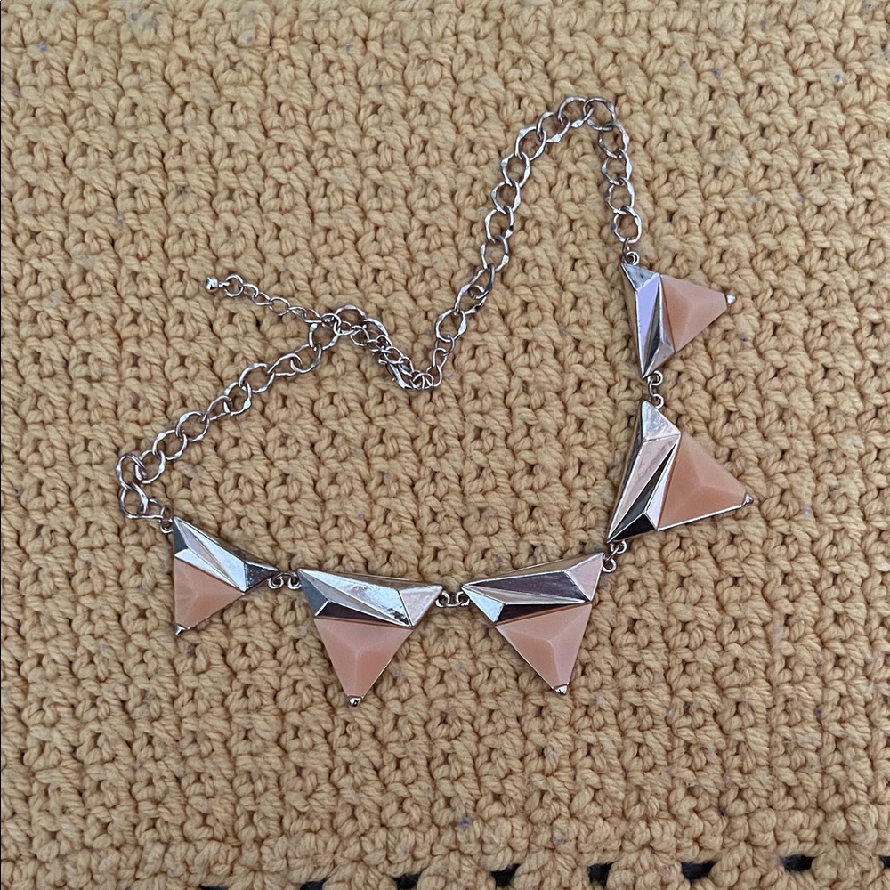 Geometric Silver and Tan Necklace